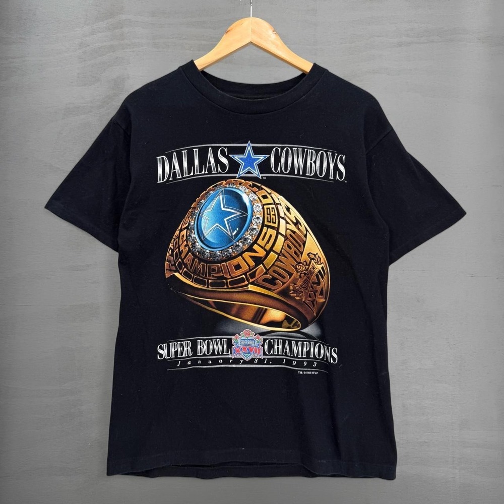Vintage Salem Sportswear Dallas Cowboys Shirt Black 1993 Super Bowl Ring Medium